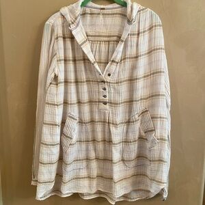 Free People Rolling Clouds Hooded 100% Cotton shirt